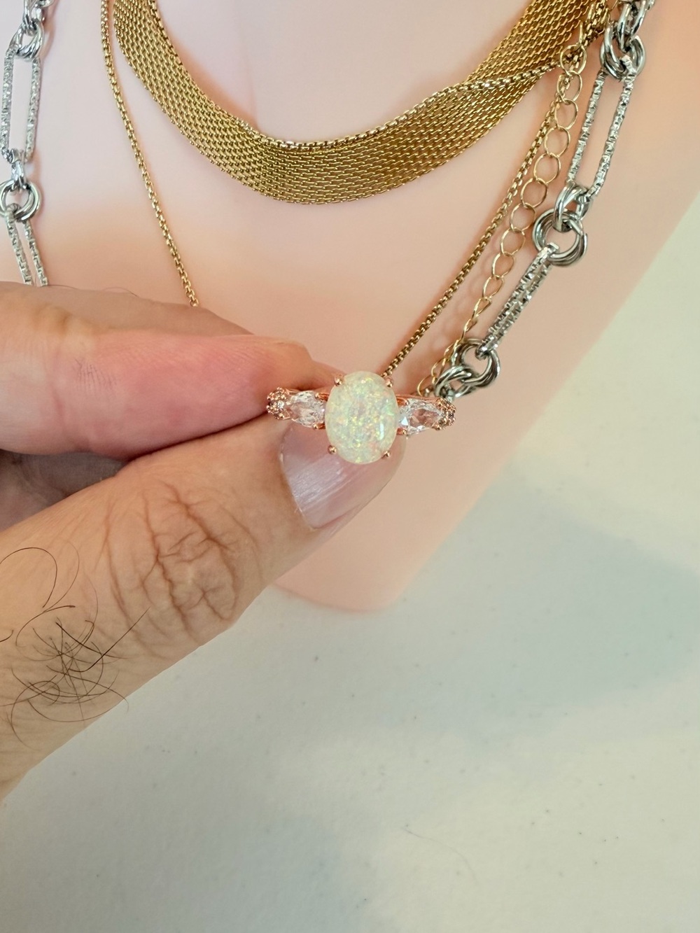 Gold Opal Halo Sparkling Stones Ring. - Picture 5 of 7
